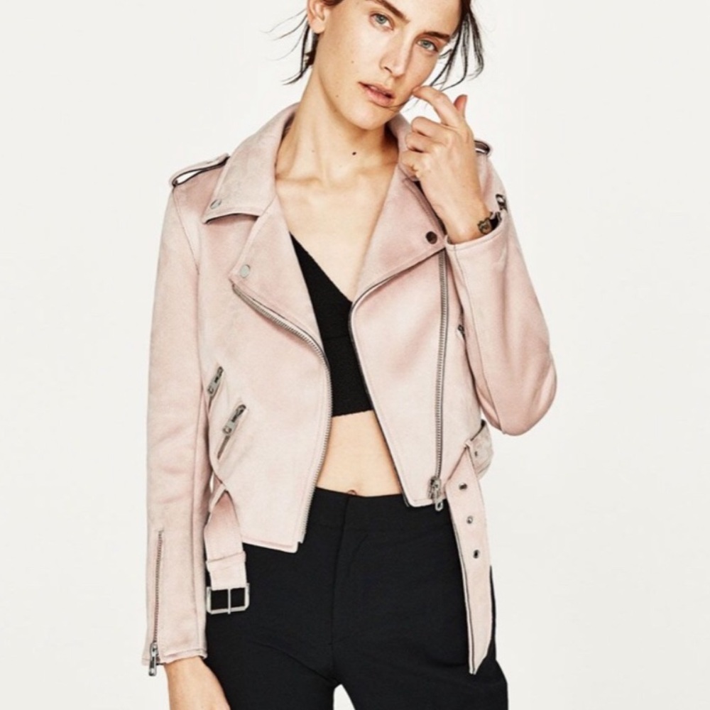 Zara blush pink motorcycle jacket